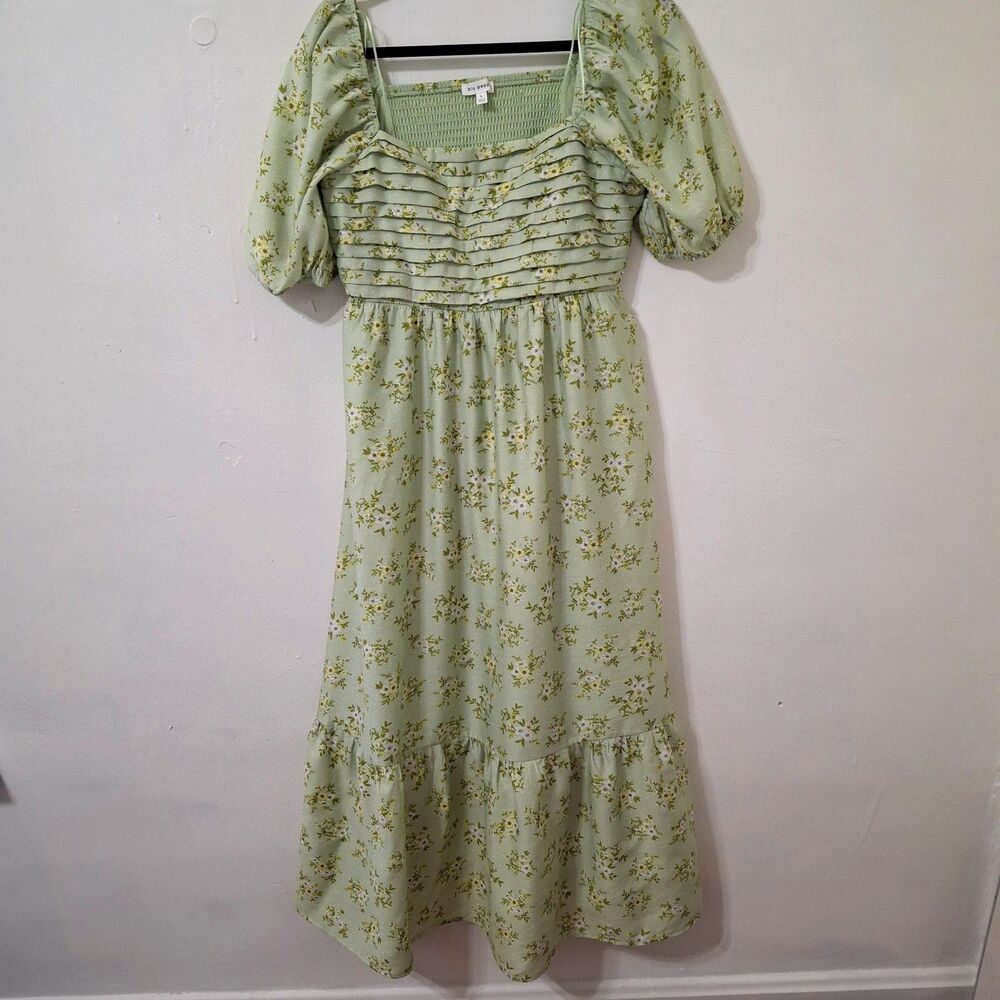 Blu Pepper Puff Sleeve Tiered Spring Green Midi/Maxi L Cottagecore Boho Lined